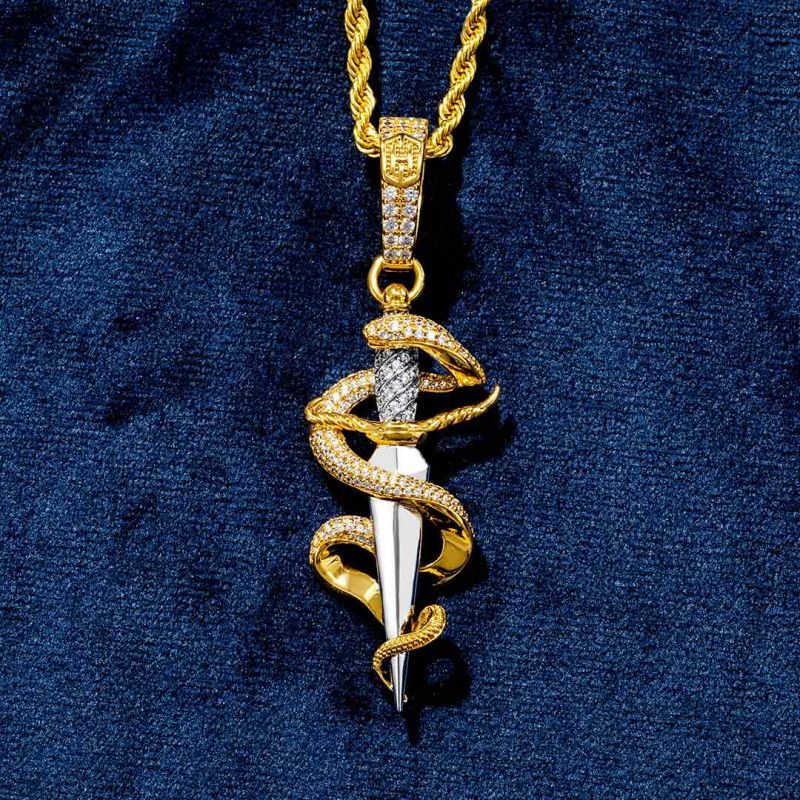 Iced Crown Sword+Snake Dagger Pendant Set