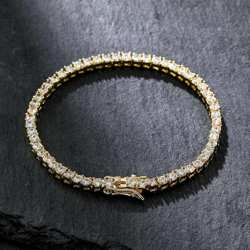 Iced Black Stones Rotatable Bezel Watch & 3mm Tennis Bracelet Set in Gold