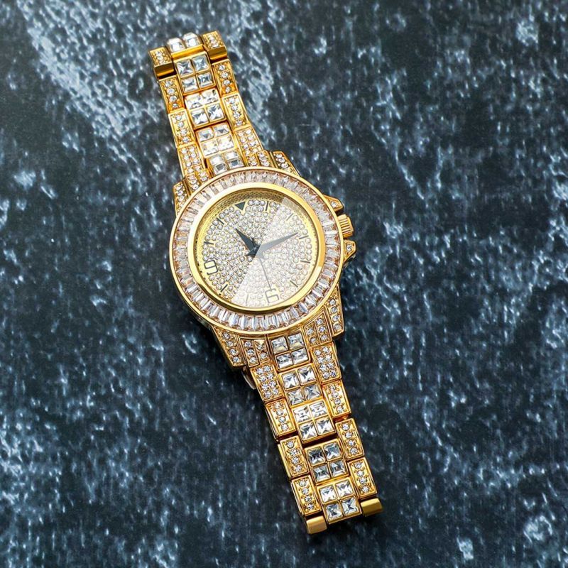 Iced Watch & Infinity Cuban Link Bracelet Set in Gold