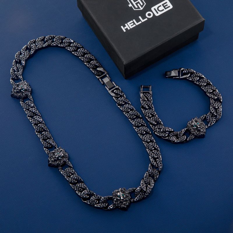 Iced Lion 13mm Cuban Chain & Bracelet Set