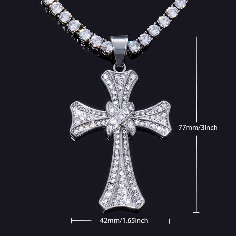 Double Cross Pendant with 5mm Tennis Chain Set in White Gold