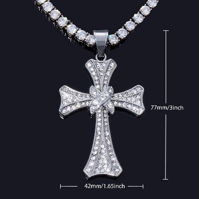 Double Cross Pendant with 5mm Tennis Chain Set in White Gold