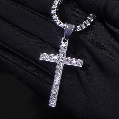 Metaltree98 Iced Glitter Cross Pendant & 20” Rope Chain Set – Silver Plated, Cubic Zirconia, Hip Hop