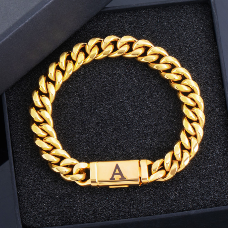 10mm Miami Initial Letter Cuban Chain & Bracelet Set in 18K Gold Plated
