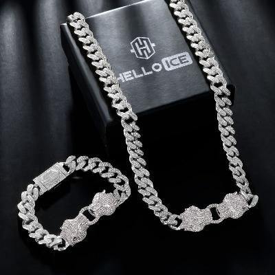 Iced Double Panther Jewelry Set in 18K White Gold