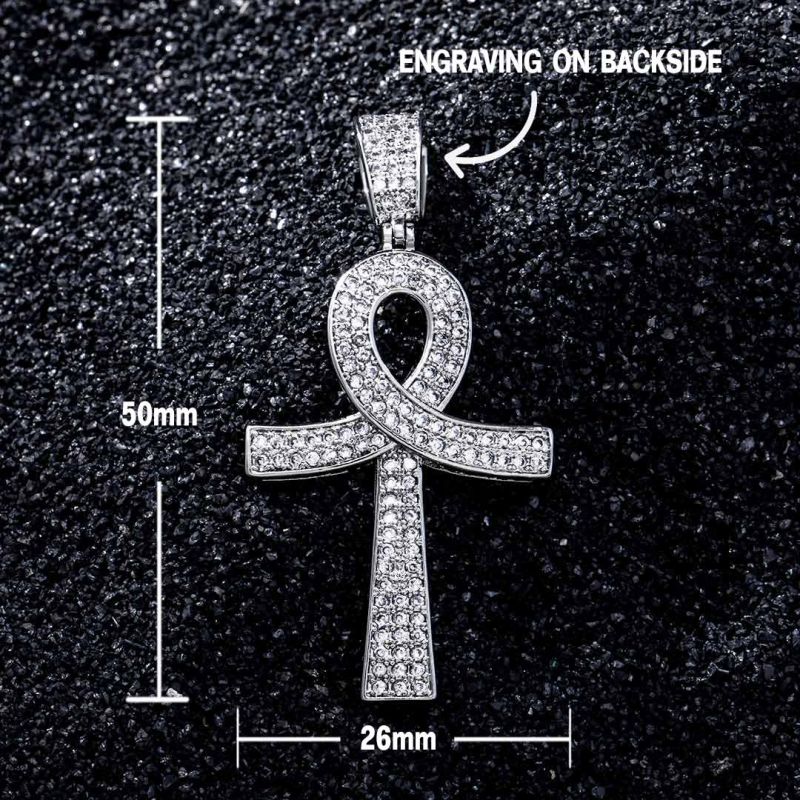 Iced Overlapping Ankh Pendant in White Gold