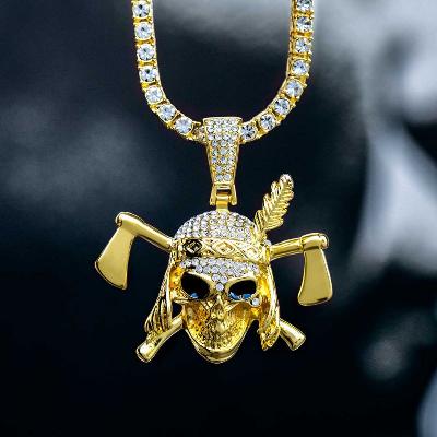 Iced Pirate Pendant with Tennis Chain Set in Gold