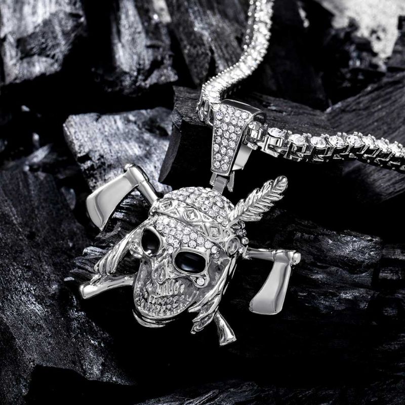 Iced Pirate Pendant with Tennis Chain Set in White Gold