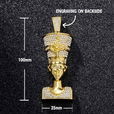 Iced Nefertiti Pharaoh Pendant with Iced Cuban Chain Set in Gold