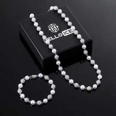 Fully Iced Beaded Pearls Necklace & Bracelet Set