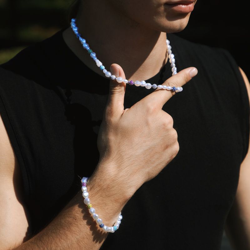 Irregular Pearls & Iced Multi-colour Ball Chain & Bracelet Set