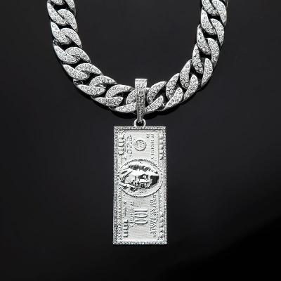 Iced Hundred Dollar Pendant with 13mm Cuban Chain Set in White Gold