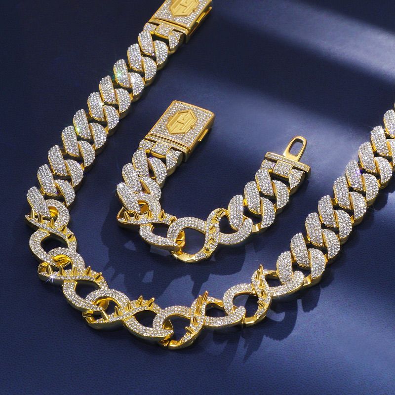 20mm Spiked Infinity Cuban Link Chain & Bracelet Set in Gold