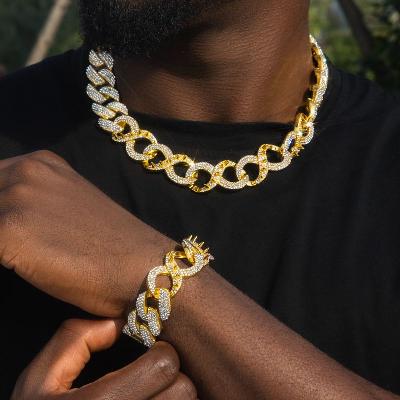 20mm Spiked Infinity Cuban Link Chain & Bracelet Set in Gold