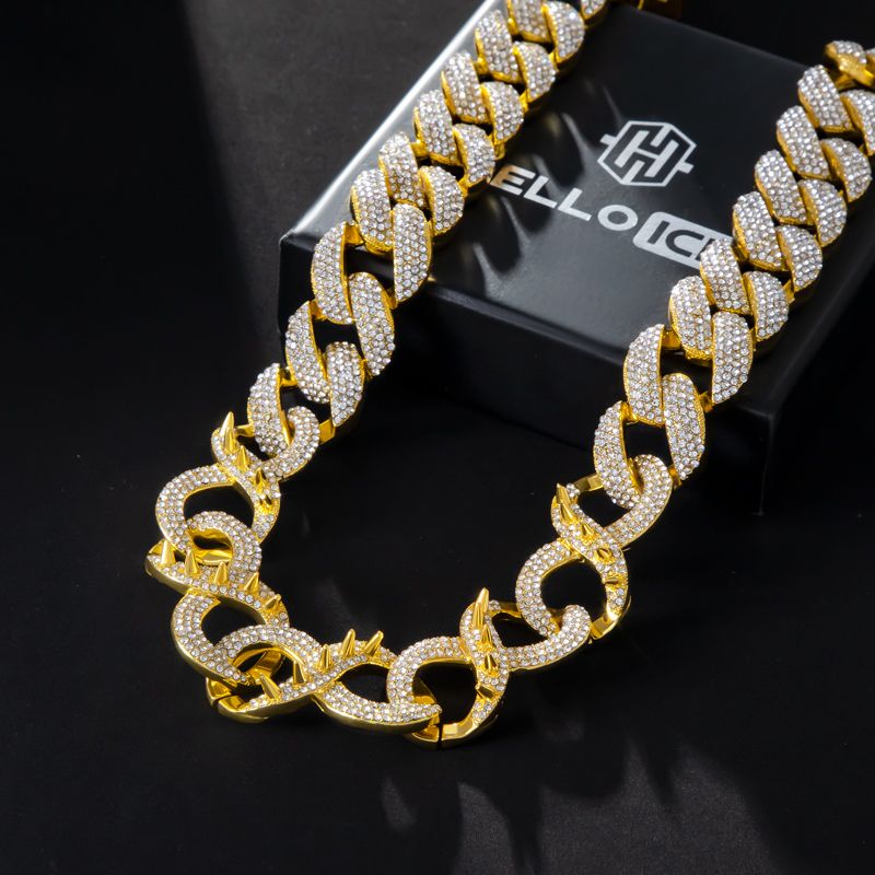 20mm Spiked Infinity Cuban Link Chain & Bracelet Set in Gold