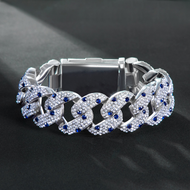 20mm Sapphire Spot Cuban Link Chain & Bracelet Set in White Gold