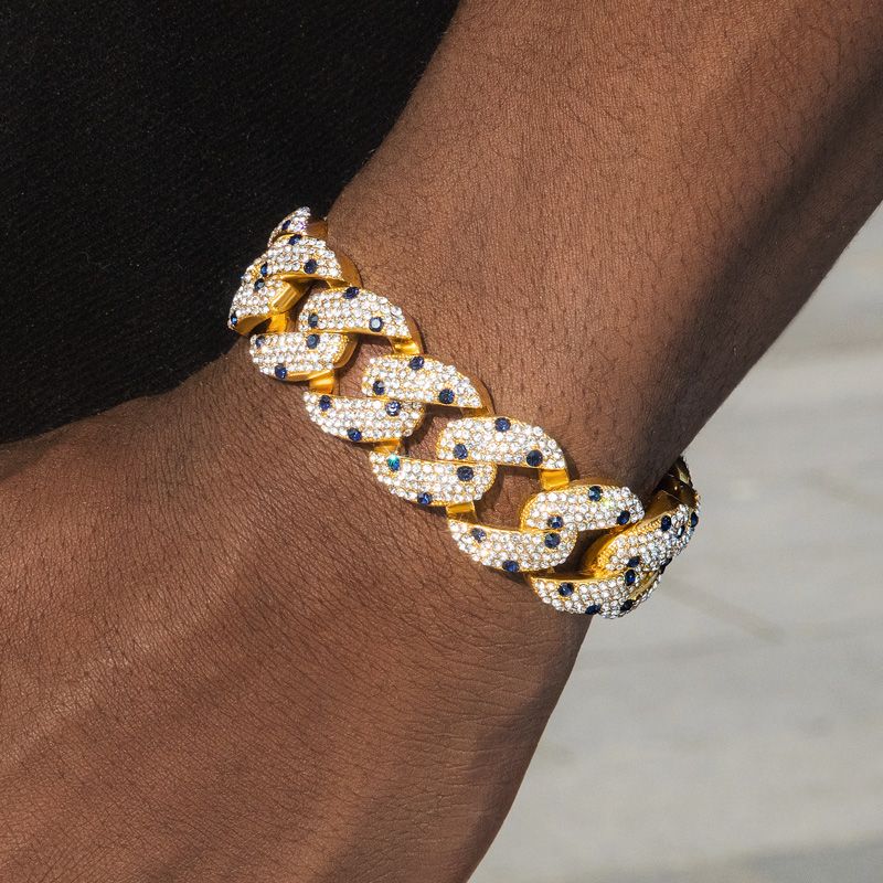 20mm Sapphire Spot Cuban Link Chain & Bracelet Set in Gold