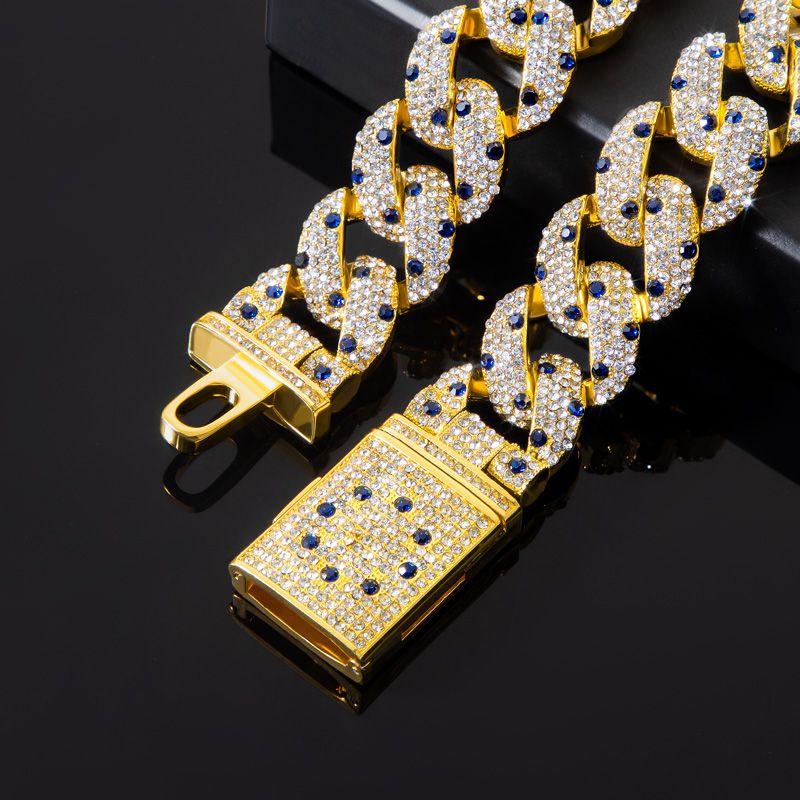 20mm Sapphire Spot Cuban Link Chain & Bracelet Set in Gold