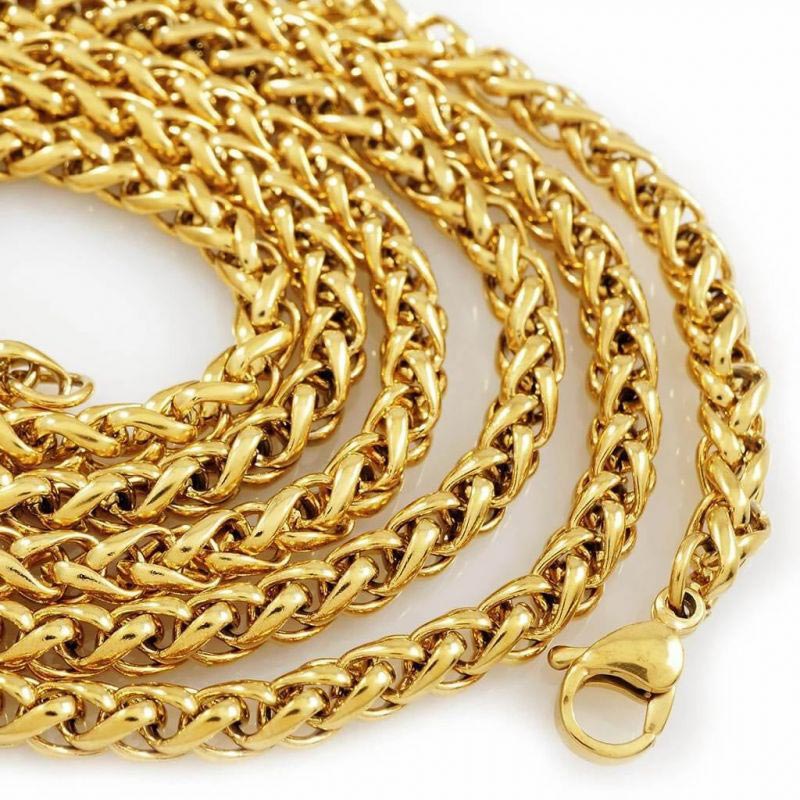 5mm Stainless Steel Cuban Chain + 5mm Figaro Chain + 2.5mm Franco Chain Set in Gold