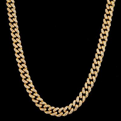 13mm Iced Cuban Chain + Cross Pendant Set in Gold