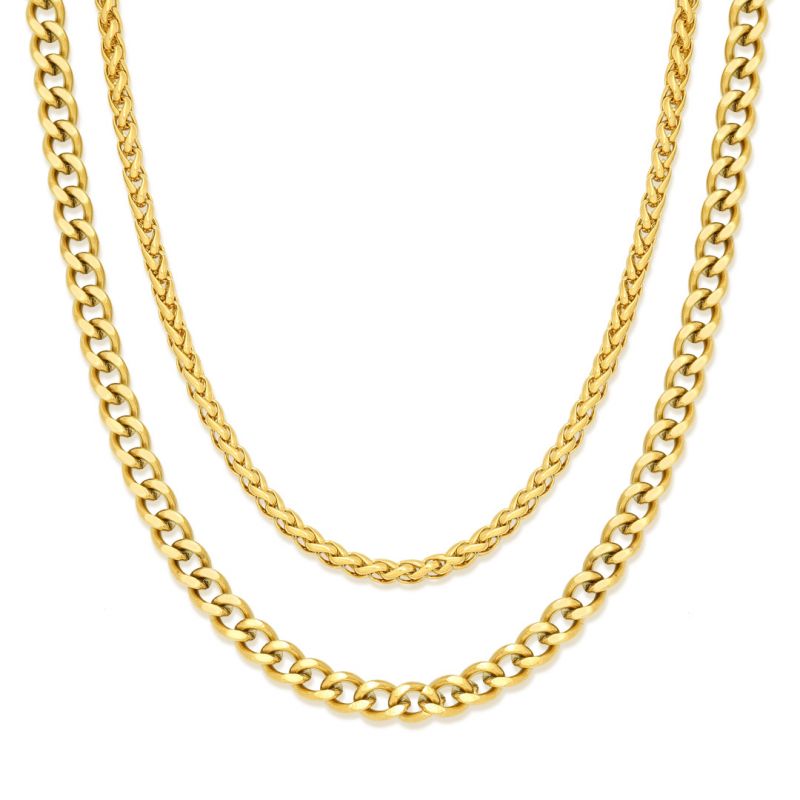 5mm Cuban + 3mm Franco Solid 925 Sterling Silver Chain Set in Gold