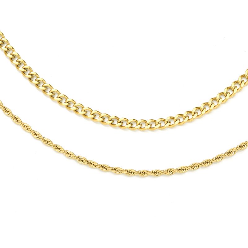 5mm Cuban + 3mm Rope Solid 925 Sterling Silver Chain Set in Gold
