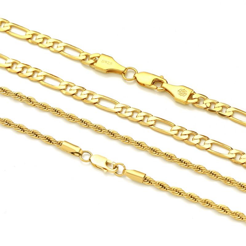 5mm Figaro + 3mm Rope Solid 925 Sterling Silver Chain Set in Gold