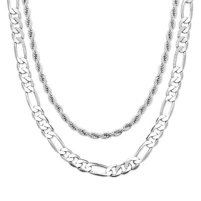 5mm Figaro + 3mm Rope Solid 925 Sterling Silver Chain Set