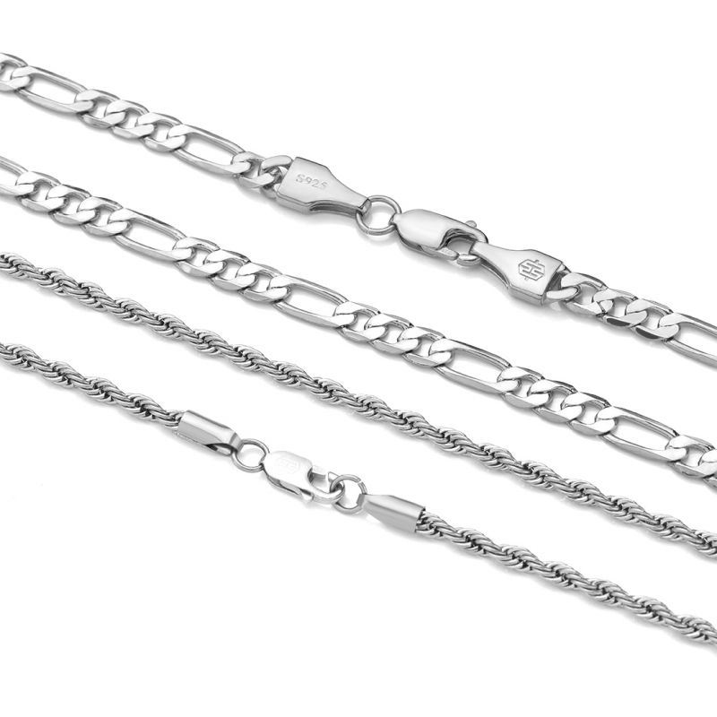 5mm Figaro + 3mm Rope Solid 925 Sterling Silver Chain Set