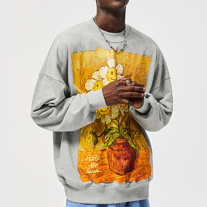 Oil Painting Sunflower Crew Neck Sweatshirts