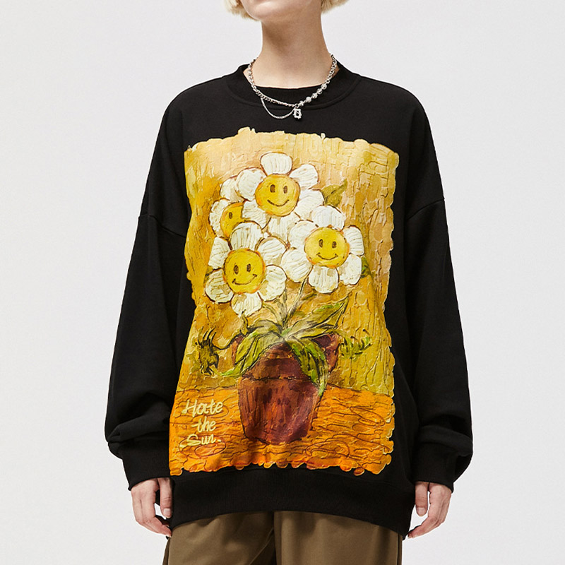 Oil Painting Sunflower Crew Neck Sweatshirts