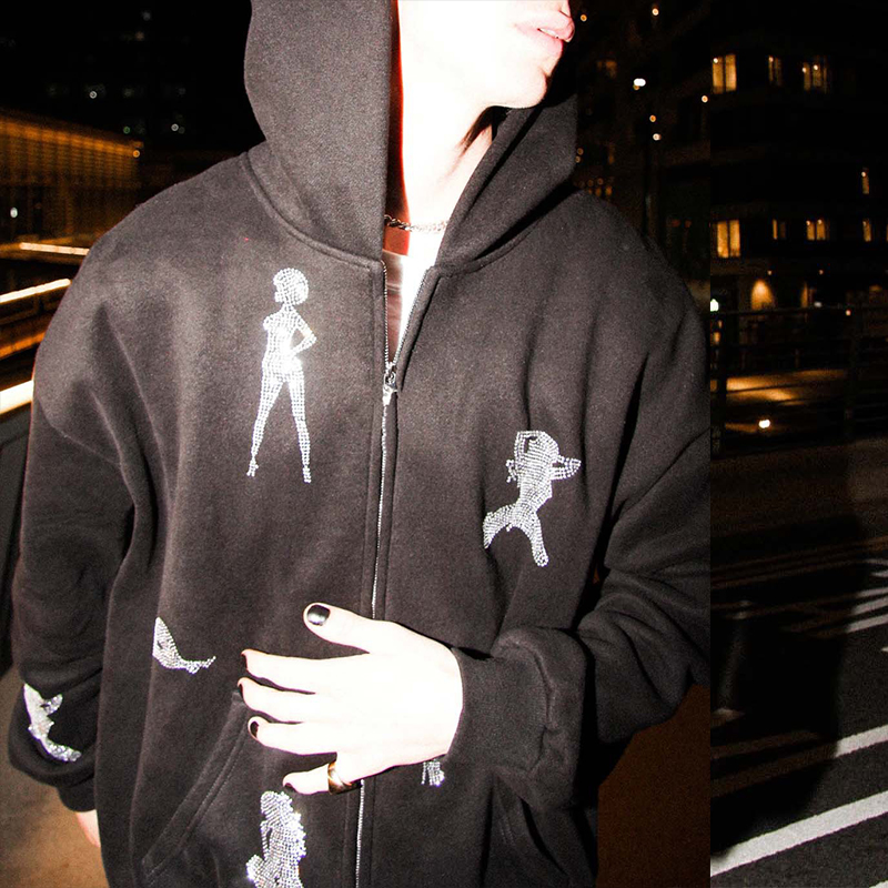 Fashion Rhinestone Hooded Pullover Sweatshirt Fashion Rhinestone Hooded Pullover Sweatshirt