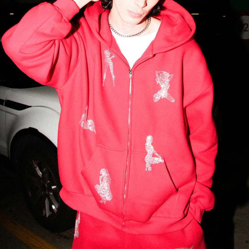 Fashion Rhinestone Hooded Pullover Sweatshirt Fashion Rhinestone Hooded Pullover Sweatshirt