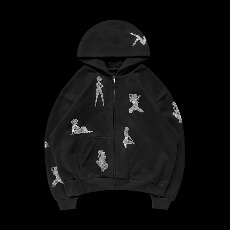 Fashion Rhinestone Hooded Pullover Sweatshirt Fashion Rhinestone Hooded Pullover Sweatshirt