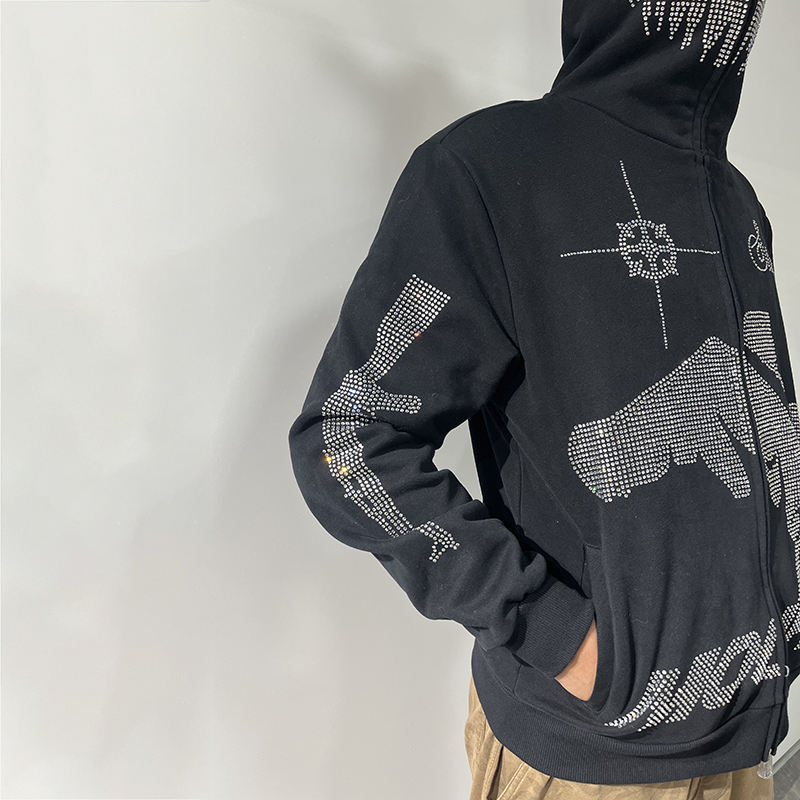 Patch Hot Diamond Grimace Letter Hoodie