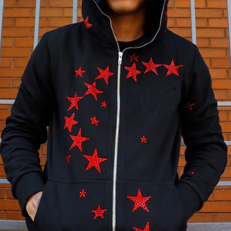 Autumn Hot Diamond Star Zipper Hoodie