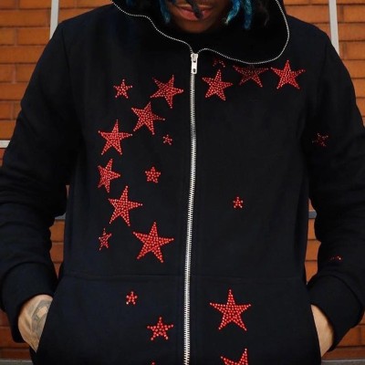 Autumn Hot Diamond Star Zipper Hoodie