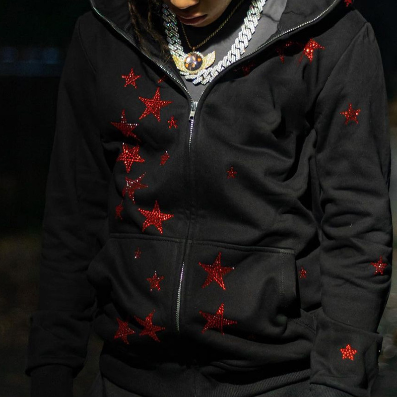 Autumn Hot Diamond Star Zipper Hoodie