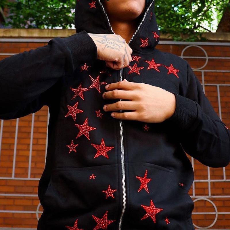 Autumn Hot Diamond Star Zipper Hoodie