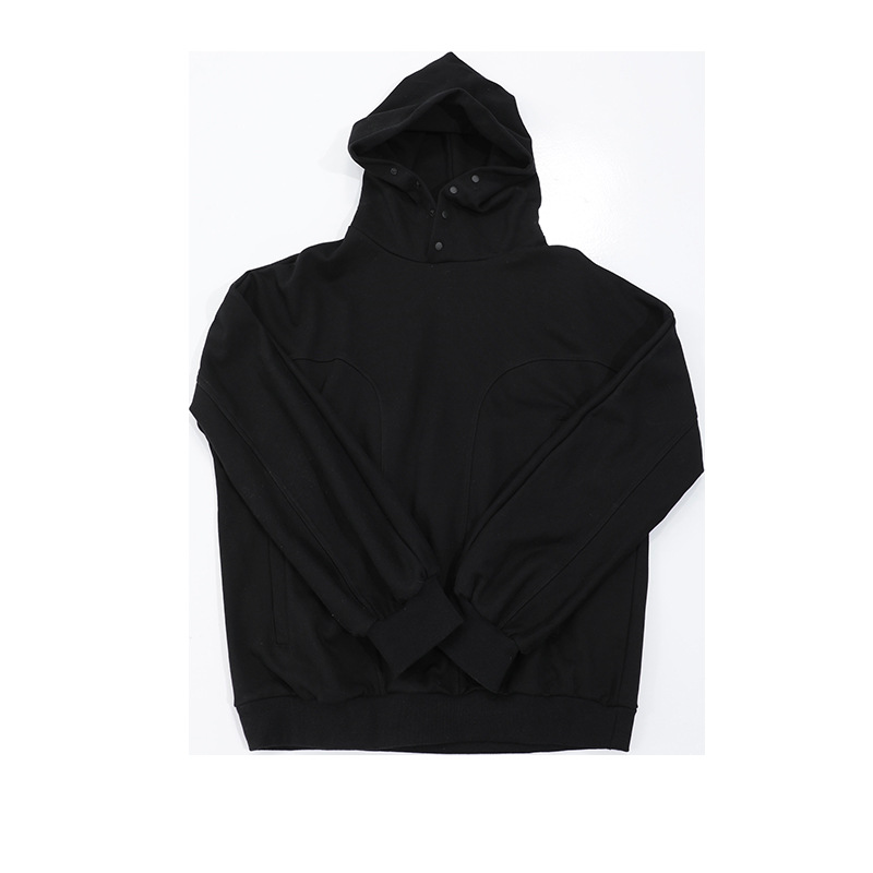 High Street Button Hooded Solid Color Sweatshirt