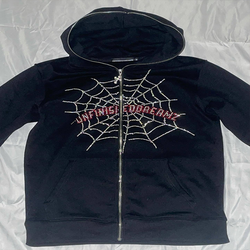 Spider Web Letters Hot Rhinestone Street Hoodie