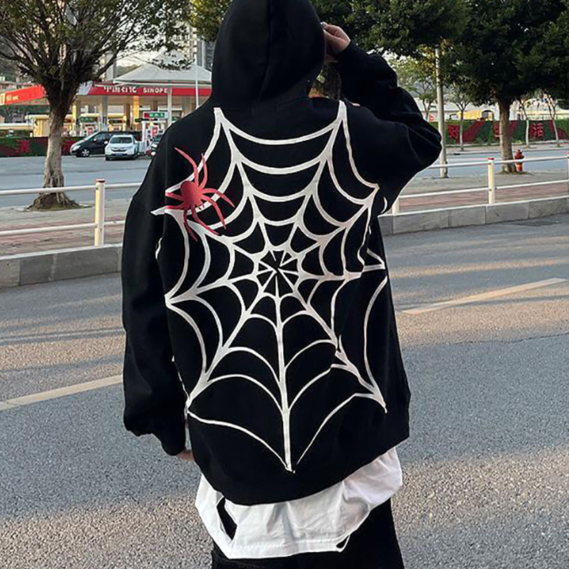 Halloween Spider Print Couple's Fleece Hoodies