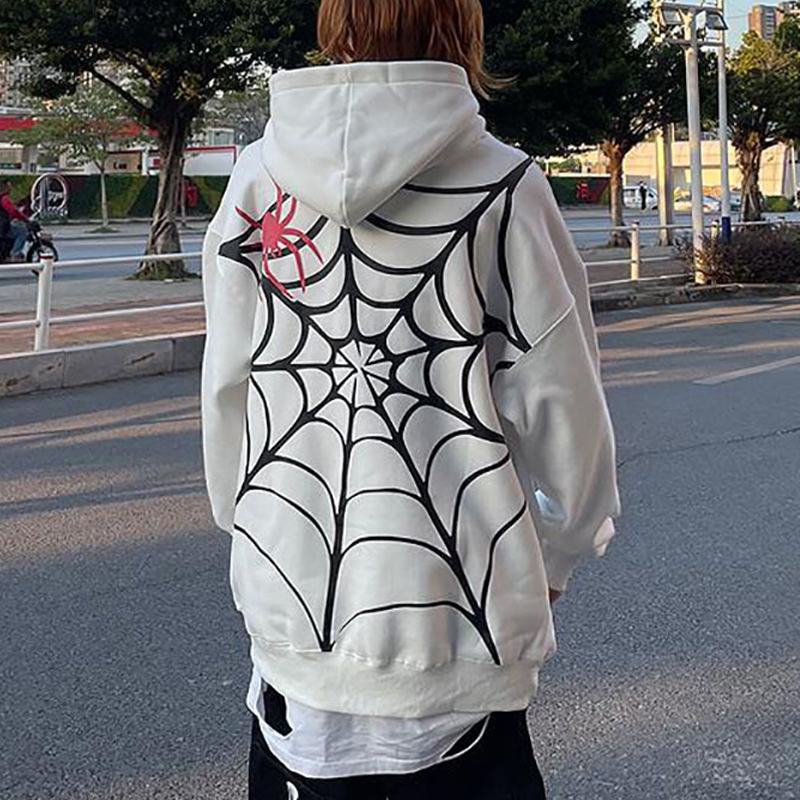 Halloween Spider Print Couple's Fleece Hoodies