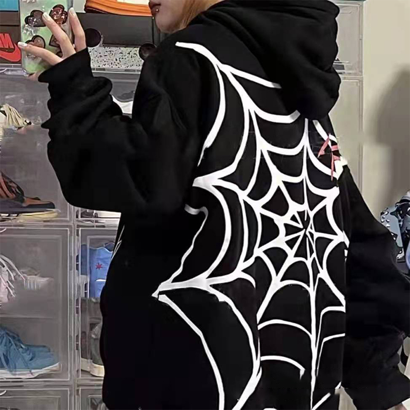 Halloween Spider Print Couple's Fleece Hoodies