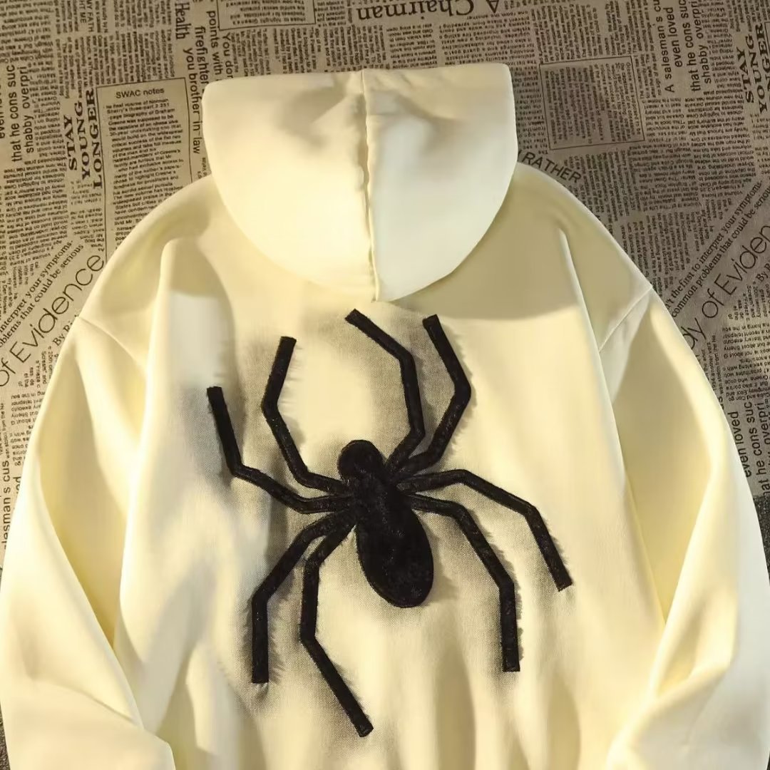 Halloween Flocked Spider Hoodie