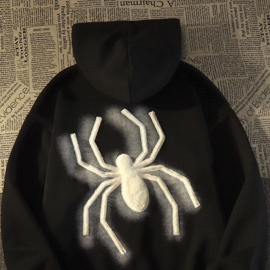 Halloween Flocked Spider Hoodie