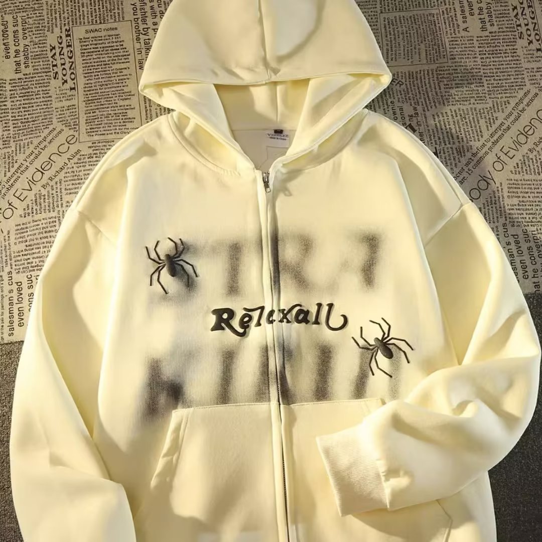 Halloween Flocked Spider Hoodie