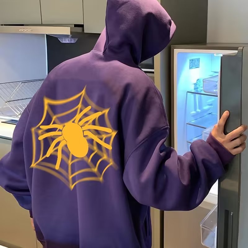 Contrast Spider Print Hoodie