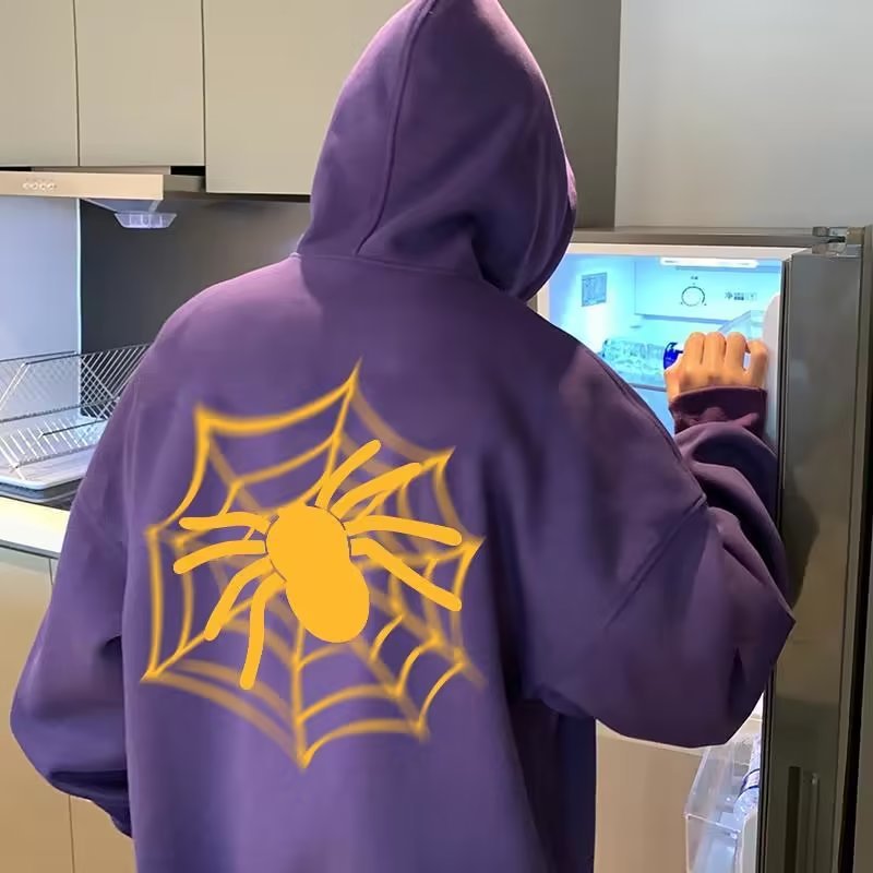 Contrast Spider Print Hoodie