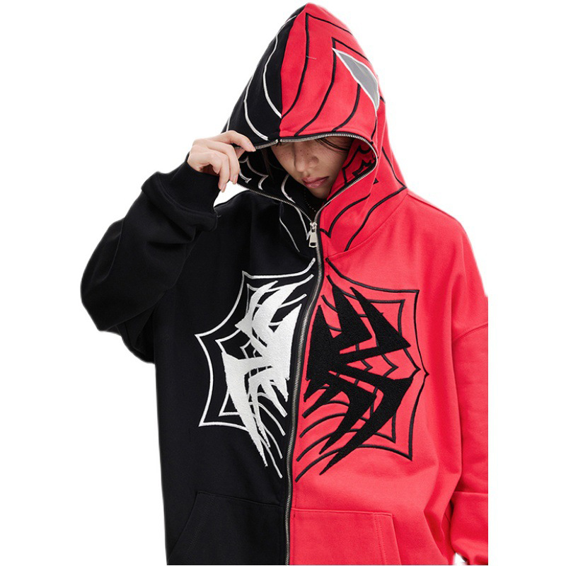 Spider Contrast Zip Y2K Hoodie